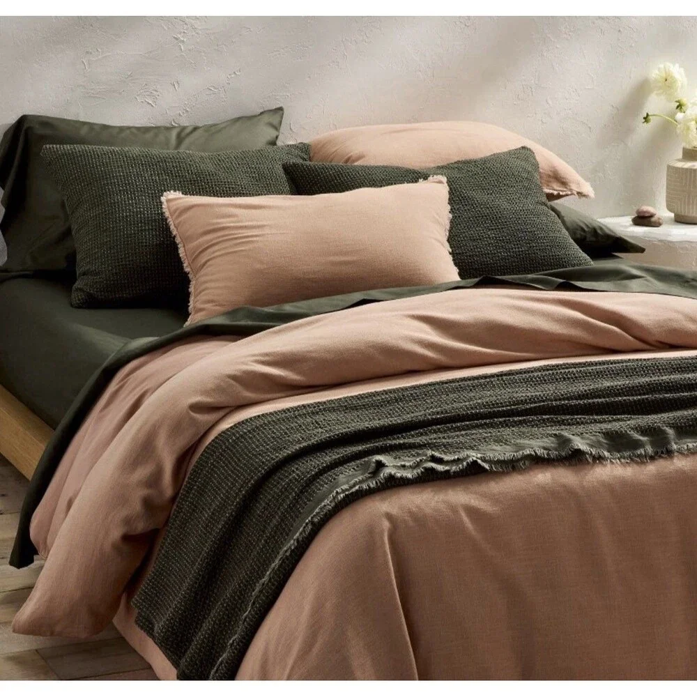 King Heavyweight Linen Blend Duvet Cover and Sham Set Light Adobe Clay NEW